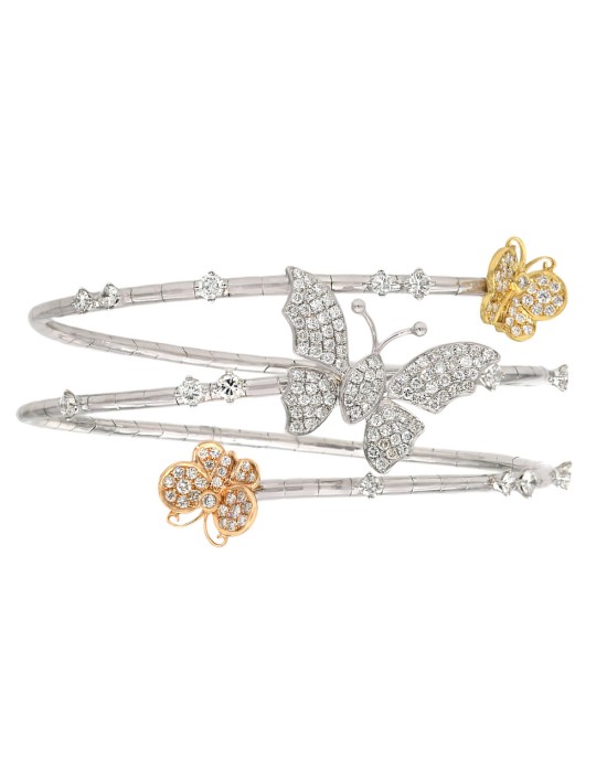 Diamond Butterfly Station Spring Wrap Bangle Bracelet